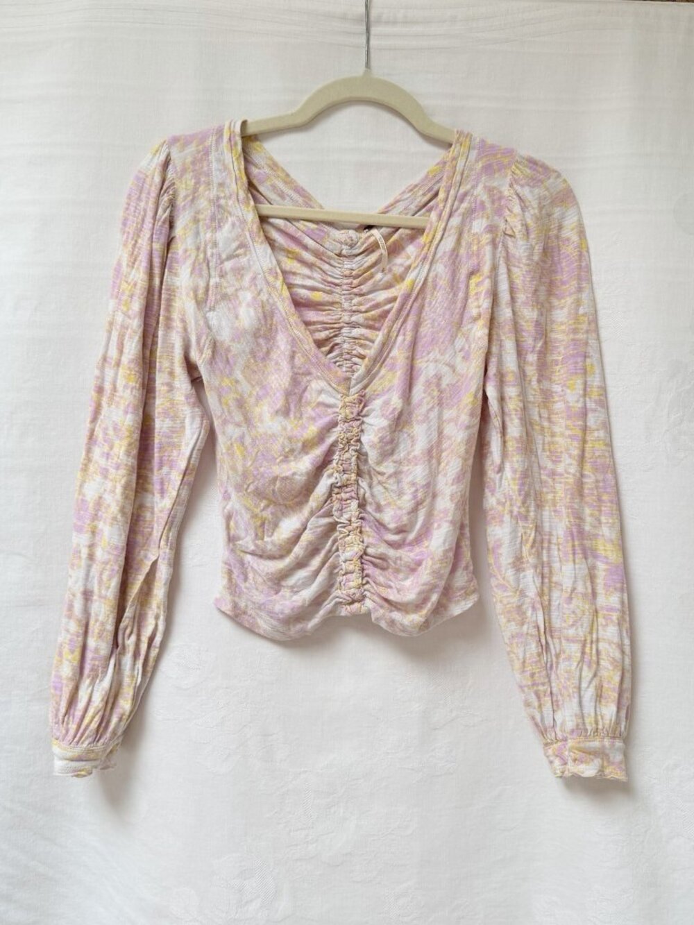 Free People Ruched Top Shirt Small Petite Say the Word Floral Long‎ Sleeve Fairy